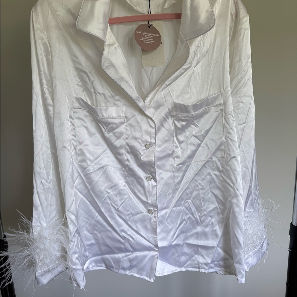 Feather trim, silk pajama short set